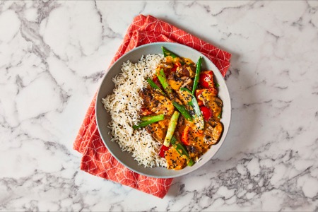 A bowl of Nutty Three Veg Curry with Sesame
