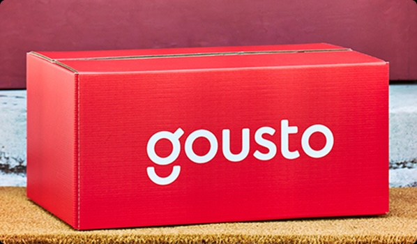 Gousto box delivered at a customer’s door.