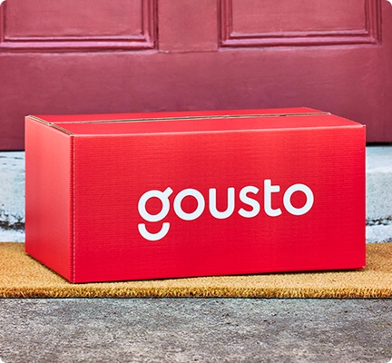 Step 3: Gousto recipe box delivery at the front door with fresh, pre-portioned ingredients.